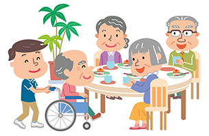 おやつを食べるお年寄りたちのイラスト